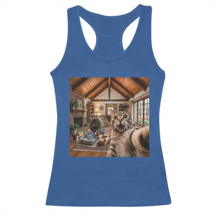 Cat Selfie with Man Funny Cat Dad Racerback Tank Top TS11 Royal Blue Print Your Wear