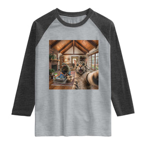 Cat Selfie with Man Funny Cat Dad Raglan Shirt TS11 Heather Gray Heather Charcoal Print Your Wear