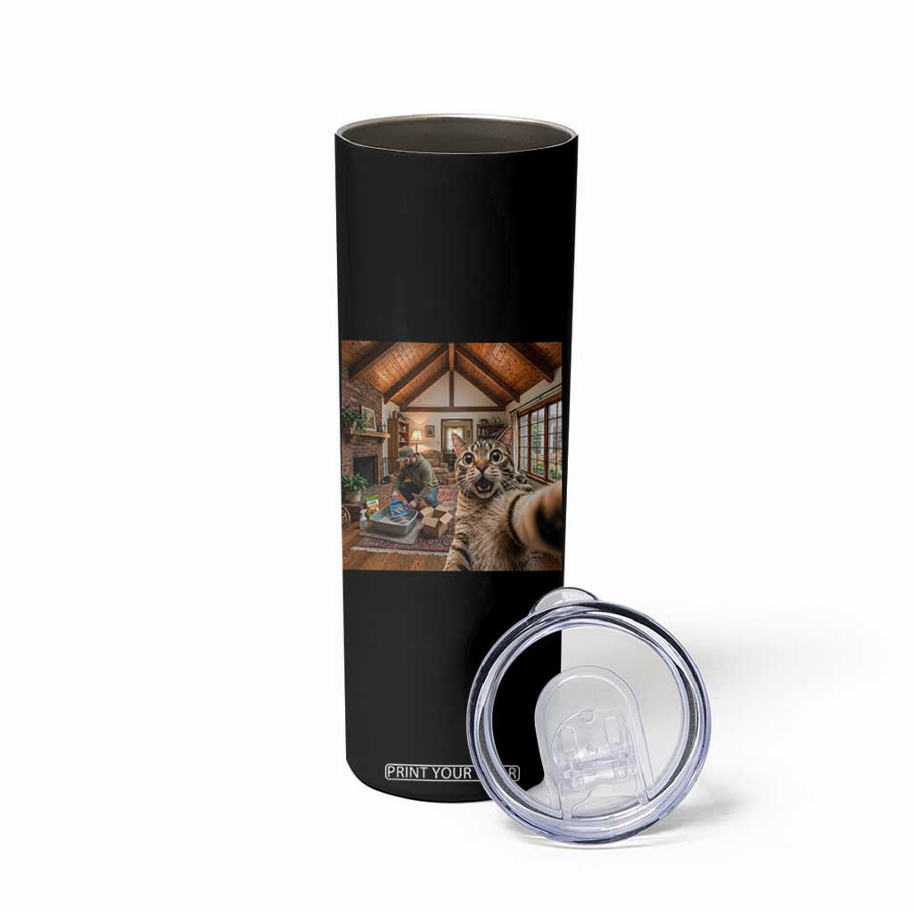 Cat Selfie with Man Funny Cat Dad Skinny Tumbler TS11 Print Your Wear