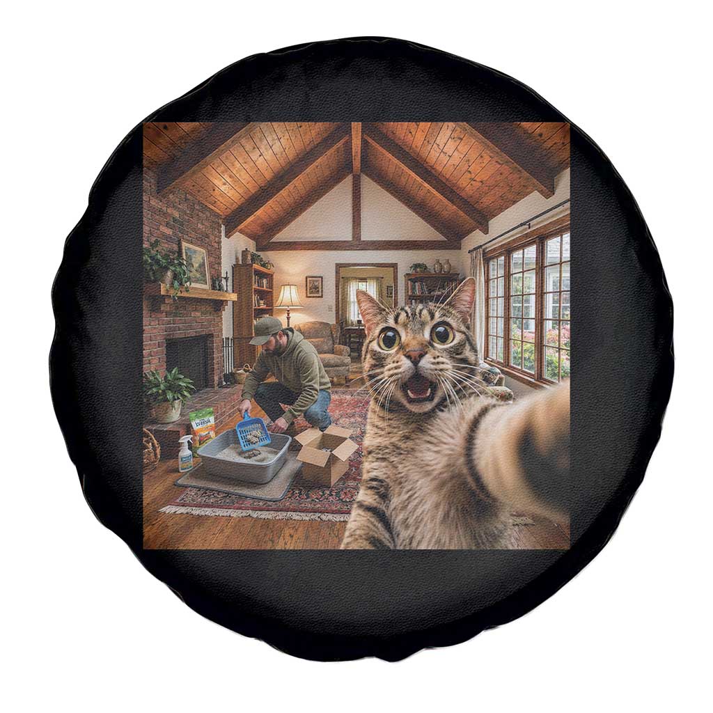 Cat Selfie with Man Funny Cat Dad Spare Tire Cover TS11 Print Your Wear