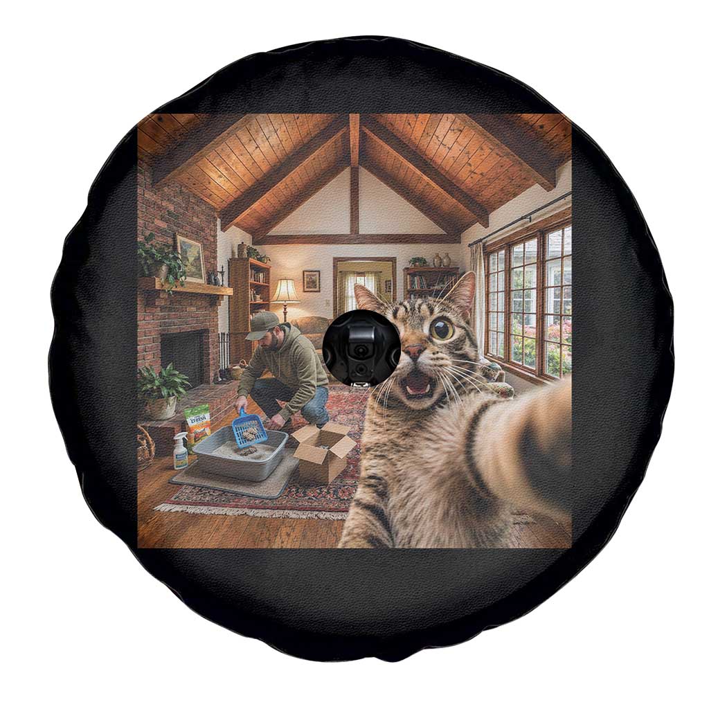 Cat Selfie with Man Funny Cat Dad Spare Tire Cover TS11 Print Your Wear