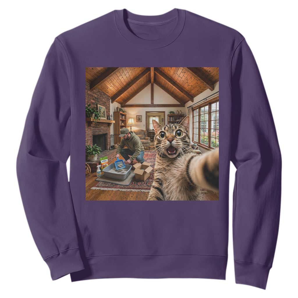 Cat Selfie with Man Funny Cat Dad Sweatshirt TS11 Purple Print Your Wear