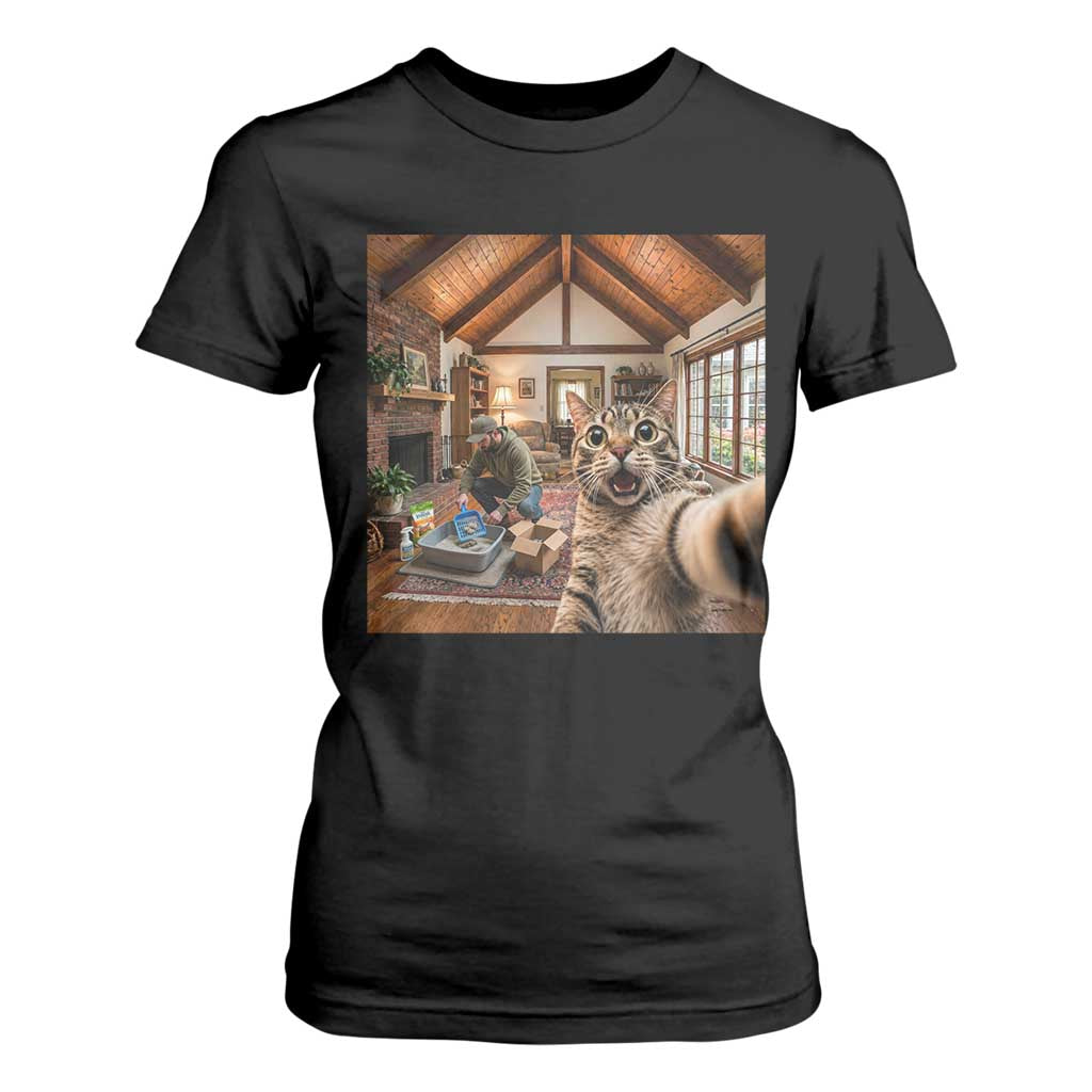 Cat Selfie with Man Funny Cat Dad T Shirt For Women TS11 Black Print Your Wear