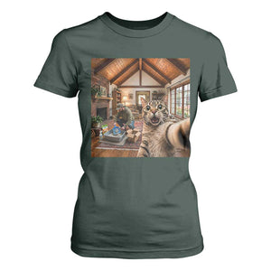 Cat Selfie with Man Funny Cat Dad T Shirt For Women TS11 Dark Forest Green Print Your Wear