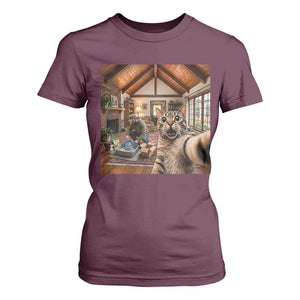 Cat Selfie with Man Funny Cat Dad T Shirt For Women TS11 Maroon Print Your Wear