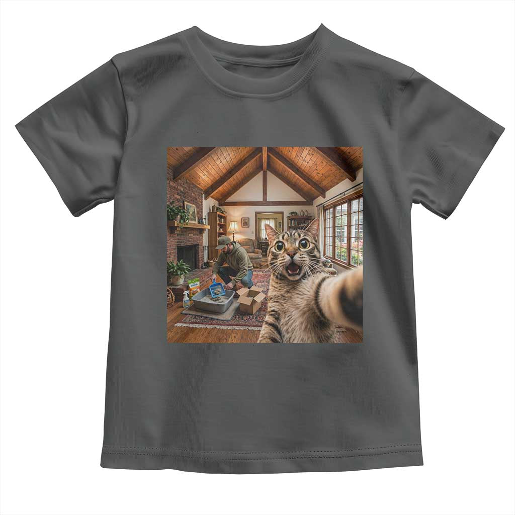 Cat Selfie with Man Funny Cat Dad Toddler T Shirt TS11 Dark Heather Print Your Wear