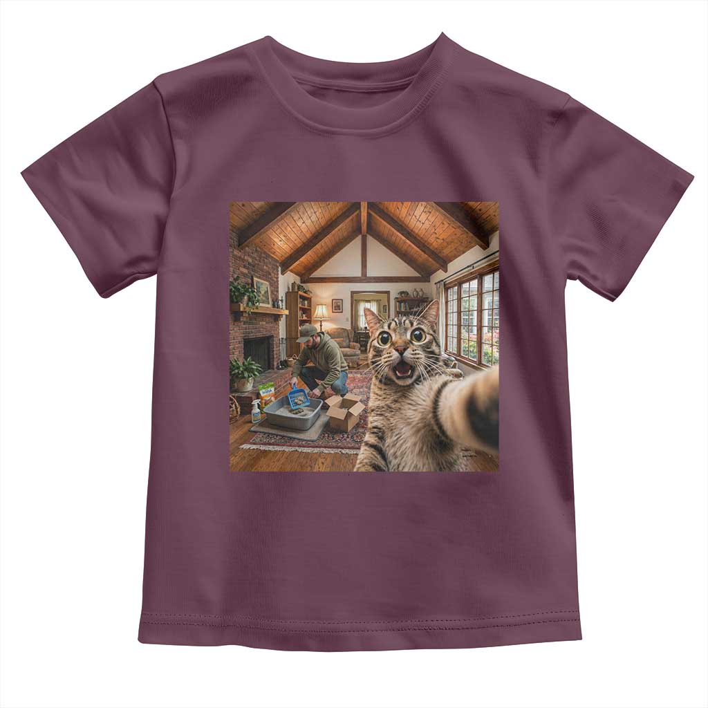 Cat Selfie with Man Funny Cat Dad Toddler T Shirt TS11 Maroon Print Your Wear