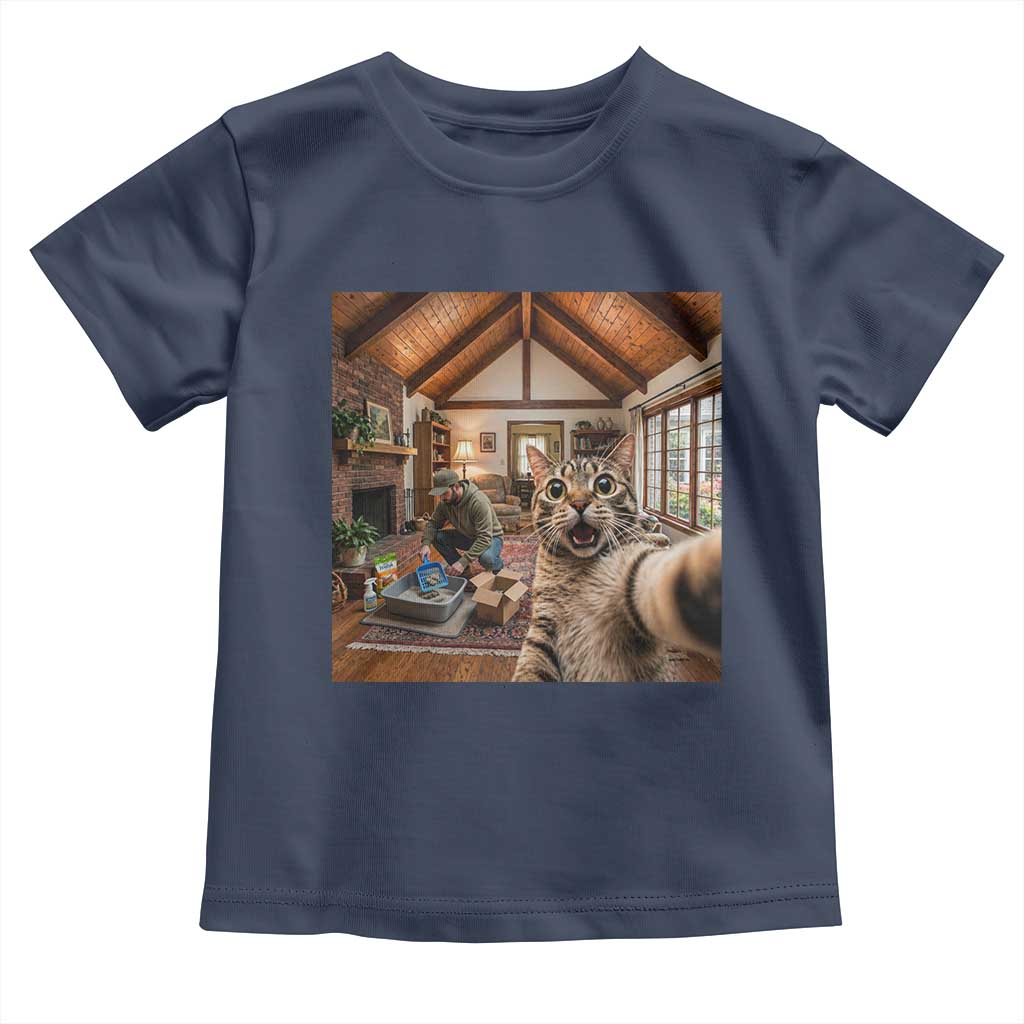 Cat Selfie with Man Funny Cat Dad Toddler T Shirt TS11 Navy Print Your Wear