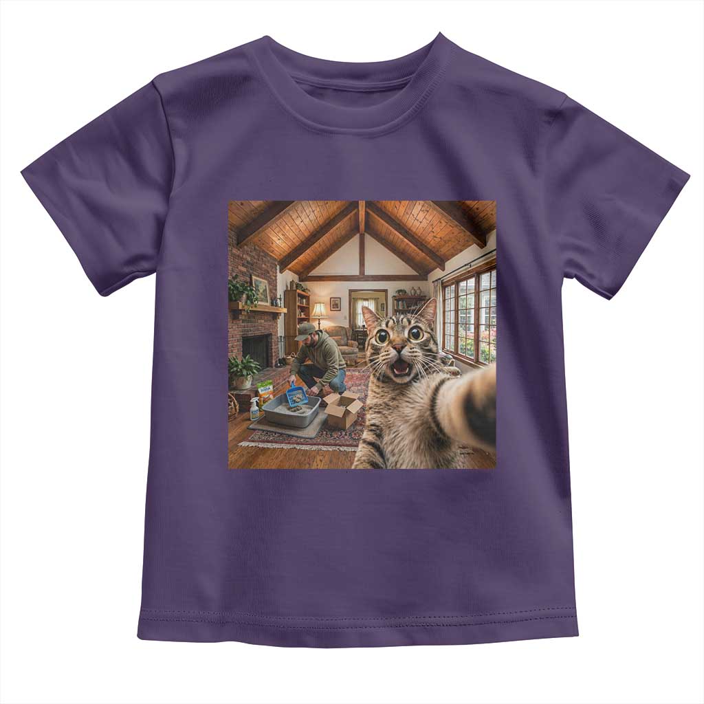 Cat Selfie with Man Funny Cat Dad Toddler T Shirt TS11 Purple Print Your Wear