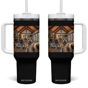 Cat Selfie with Man Funny Cat Dad Tumbler With Handle TS11 One Size: 40 oz Black Print Your Wear