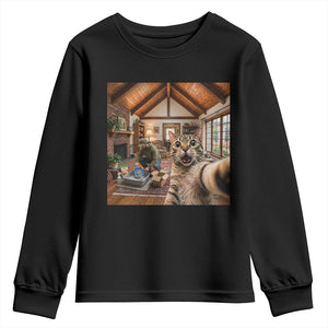 Cat Selfie with Man Funny Cat Dad Youth Sweatshirt TS11 Black Print Your Wear
