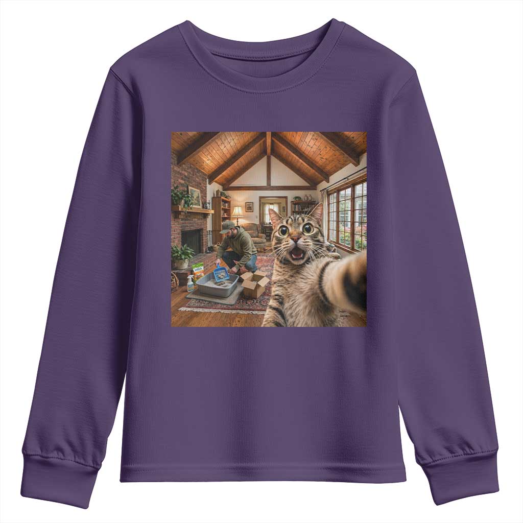 Cat Selfie with Man Funny Cat Dad Youth Sweatshirt TS11 Purple Print Your Wear