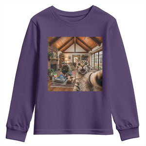 Cat Selfie with Man Funny Cat Dad Youth Sweatshirt TS11 Purple Print Your Wear