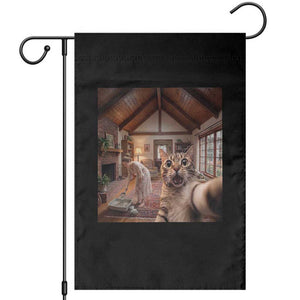 Cat Selfie with Woman Funny Cat Mom Garden Flag TS11 Black Print Your Wear