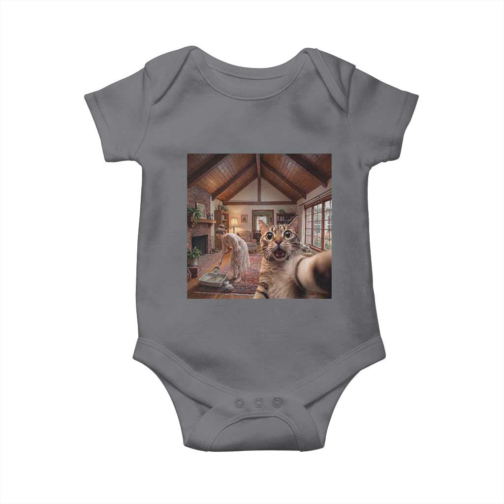 Cat Selfie with Woman Funny Cat Mom Baby Onesie TS11 Charcoal Print Your Wear