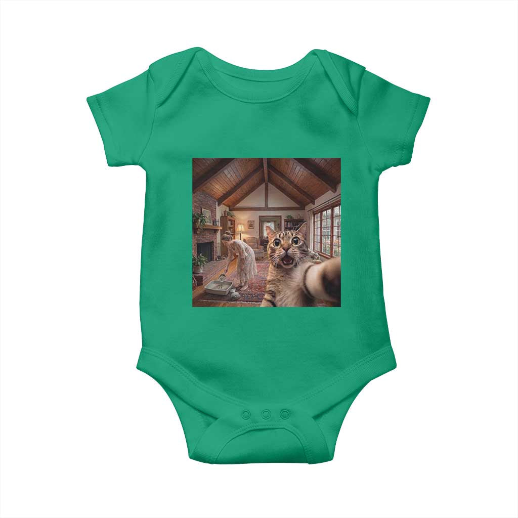 Cat Selfie with Woman Funny Cat Mom Baby Onesie TS11 Irish Green Print Your Wear