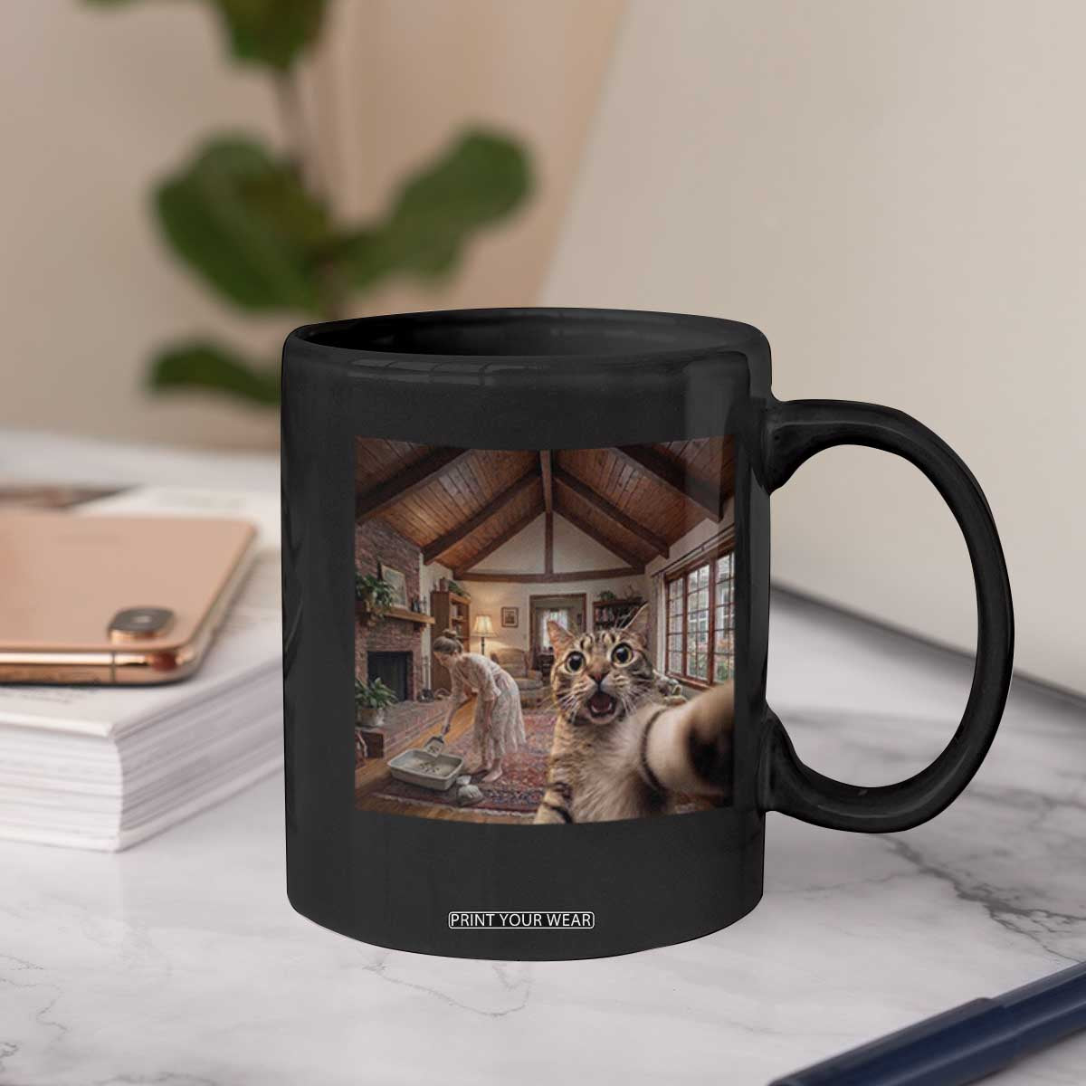 Cat Selfie with Woman Funny Cat Mom Coffee Mug TS11 Print Your Wear
