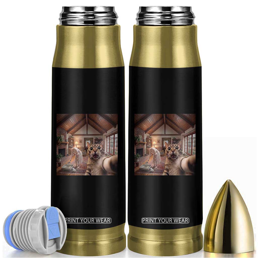 Cat Selfie with Woman Funny Cat Mom Bullet Tumbler TS11 Black Print Your Wear