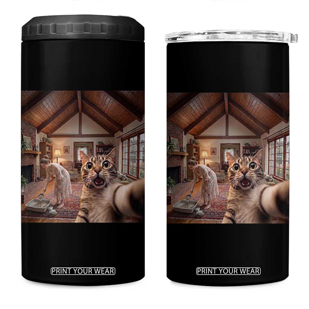 Cat Selfie with Woman Funny Cat Mom 4 in 1 Can Cooler Tumbler TS11 One Size: 16 oz Black Print Your Wear