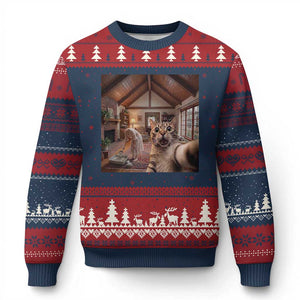 Cat Selfie with Woman Funny Cat Mom Ugly Christmas Sweater TS11 Navy Red Print Your Wear