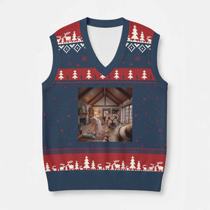 Cat Selfie with Woman Funny Cat Mom V-Neck Knit Sweater Vest TS11 Navy Red Print Your Wear