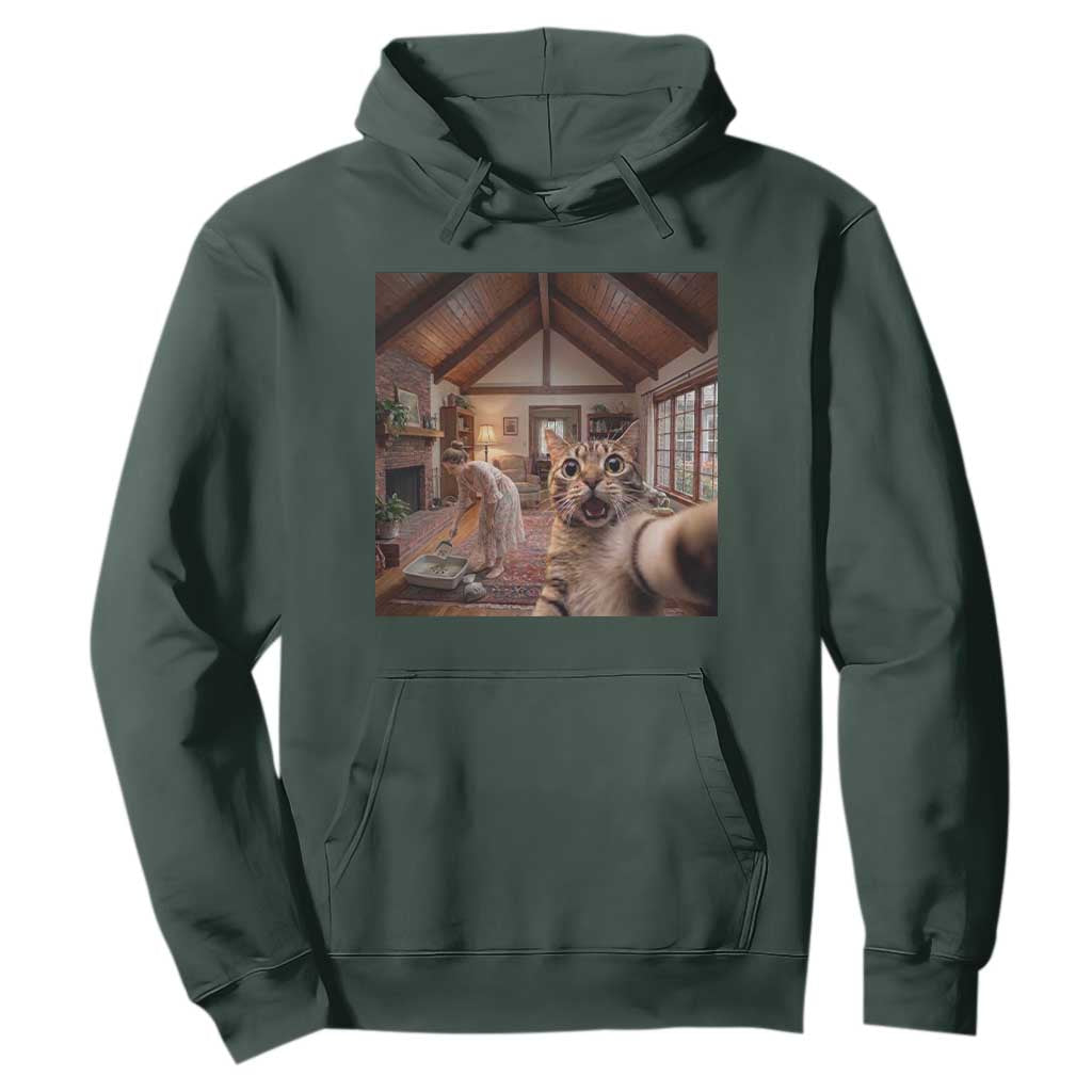 Cat Selfie with Woman Funny Cat Mom Hoodie TS11 Dark Forest Green Print Your Wear