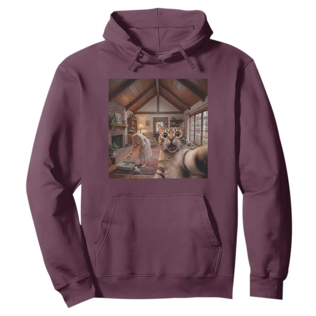 Cat Selfie with Woman Funny Cat Mom Hoodie TS11 Maroon Print Your Wear