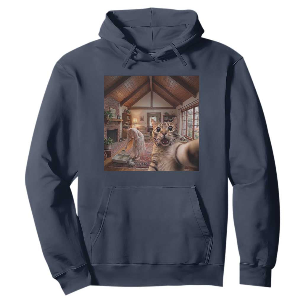 Cat Selfie with Woman Funny Cat Mom Hoodie TS11 Navy Print Your Wear