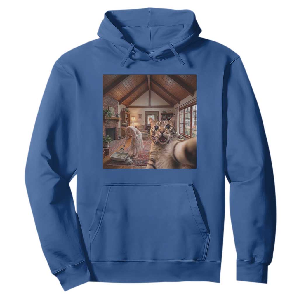 Cat Selfie with Woman Funny Cat Mom Hoodie TS11 Royal Blue Print Your Wear