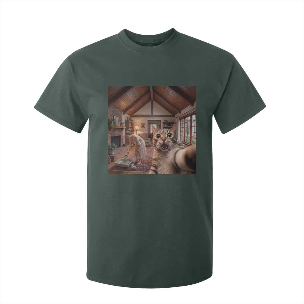 Cat Selfie with Woman Funny Cat Mom T Shirt For Kid TS11 Dark Forest Green Print Your Wear