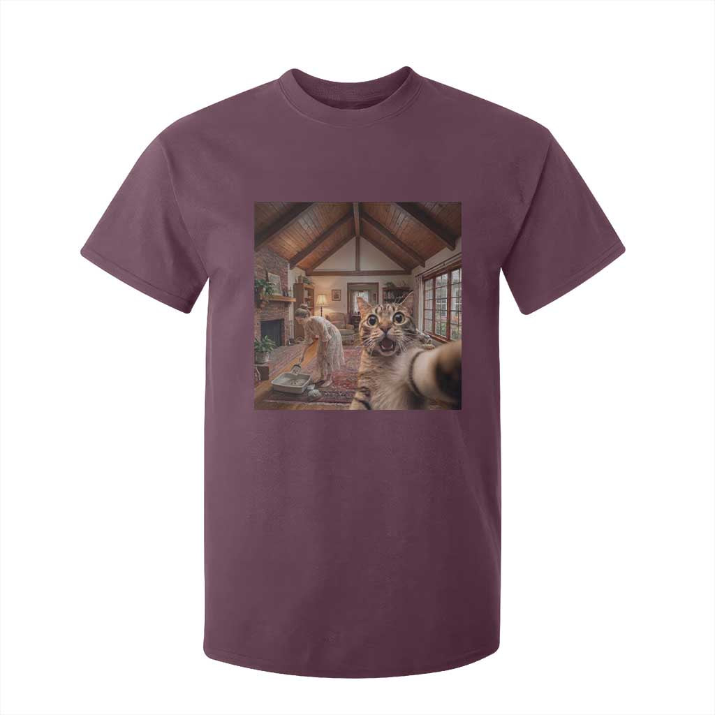 Cat Selfie with Woman Funny Cat Mom T Shirt For Kid TS11 Maroon Print Your Wear