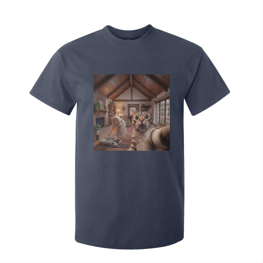 Cat Selfie with Woman Funny Cat Mom T Shirt For Kid TS11 Navy Print Your Wear