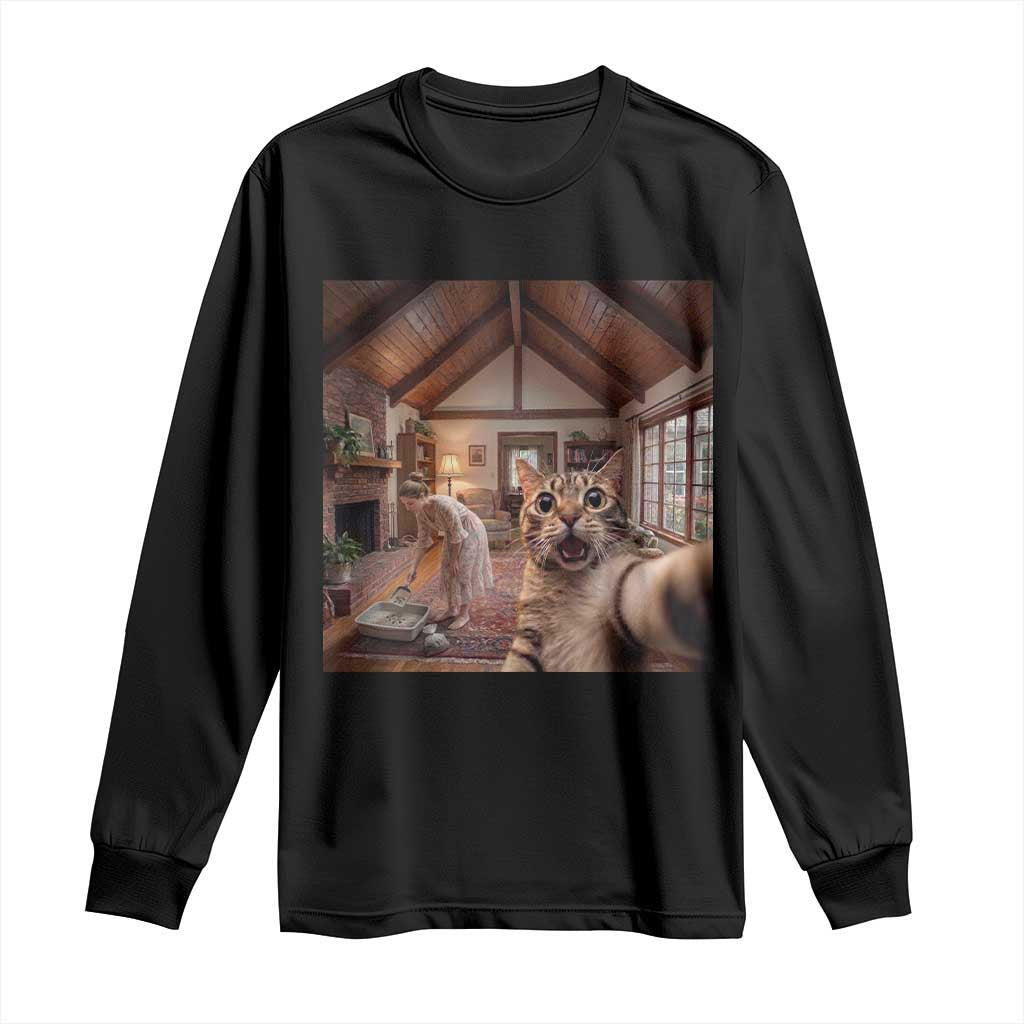 Cat Selfie with Woman Funny Cat Mom Long Sleeve Shirt TS11 Black Print Your Wear