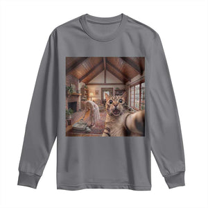 Cat Selfie with Woman Funny Cat Mom Long Sleeve Shirt TS11 Charcoal Print Your Wear