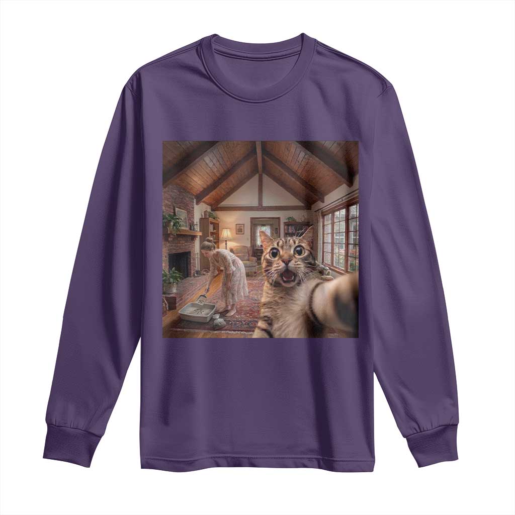 Cat Selfie with Woman Funny Cat Mom Long Sleeve Shirt TS11 Purple Print Your Wear