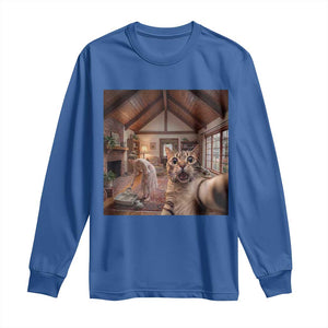 Cat Selfie with Woman Funny Cat Mom Long Sleeve Shirt TS11 Royal Blue Print Your Wear