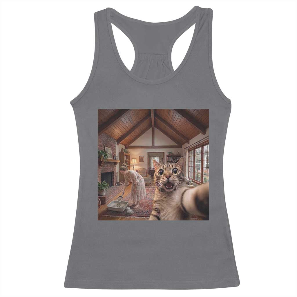Cat Selfie with Woman Funny Cat Mom Racerback Tank Top TS11 Charcoal Print Your Wear
