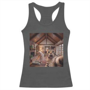 Cat Selfie with Woman Funny Cat Mom Racerback Tank Top TS11 Dark Heather Print Your Wear