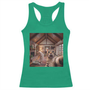 Cat Selfie with Woman Funny Cat Mom Racerback Tank Top TS11 Irish Green Print Your Wear
