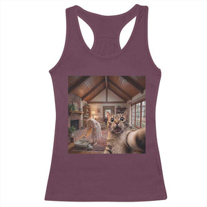 Cat Selfie with Woman Funny Cat Mom Racerback Tank Top TS11 Maroon Print Your Wear