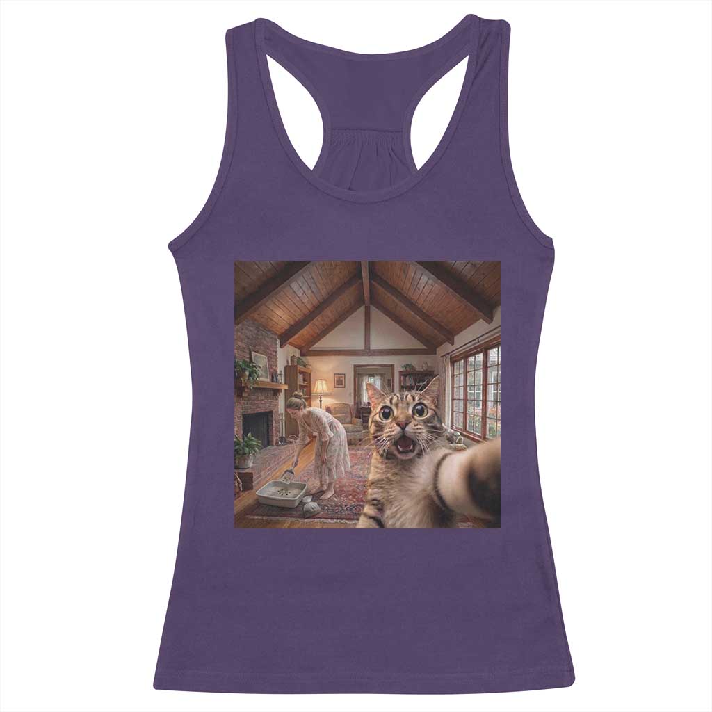 Cat Selfie with Woman Funny Cat Mom Racerback Tank Top TS11 Purple Print Your Wear