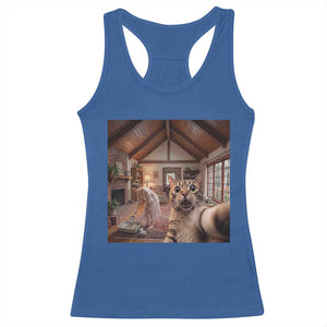 Cat Selfie with Woman Funny Cat Mom Racerback Tank Top TS11 Royal Blue Print Your Wear