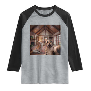 Cat Selfie with Woman Funny Cat Mom Raglan Shirt TS11 Heather Gray Black Print Your Wear