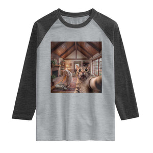 Cat Selfie with Woman Funny Cat Mom Raglan Shirt TS11 Heather Gray Heather Charcoal Print Your Wear