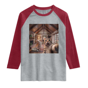 Cat Selfie with Woman Funny Cat Mom Raglan Shirt TS11 Heather Gray Heather Red Print Your Wear