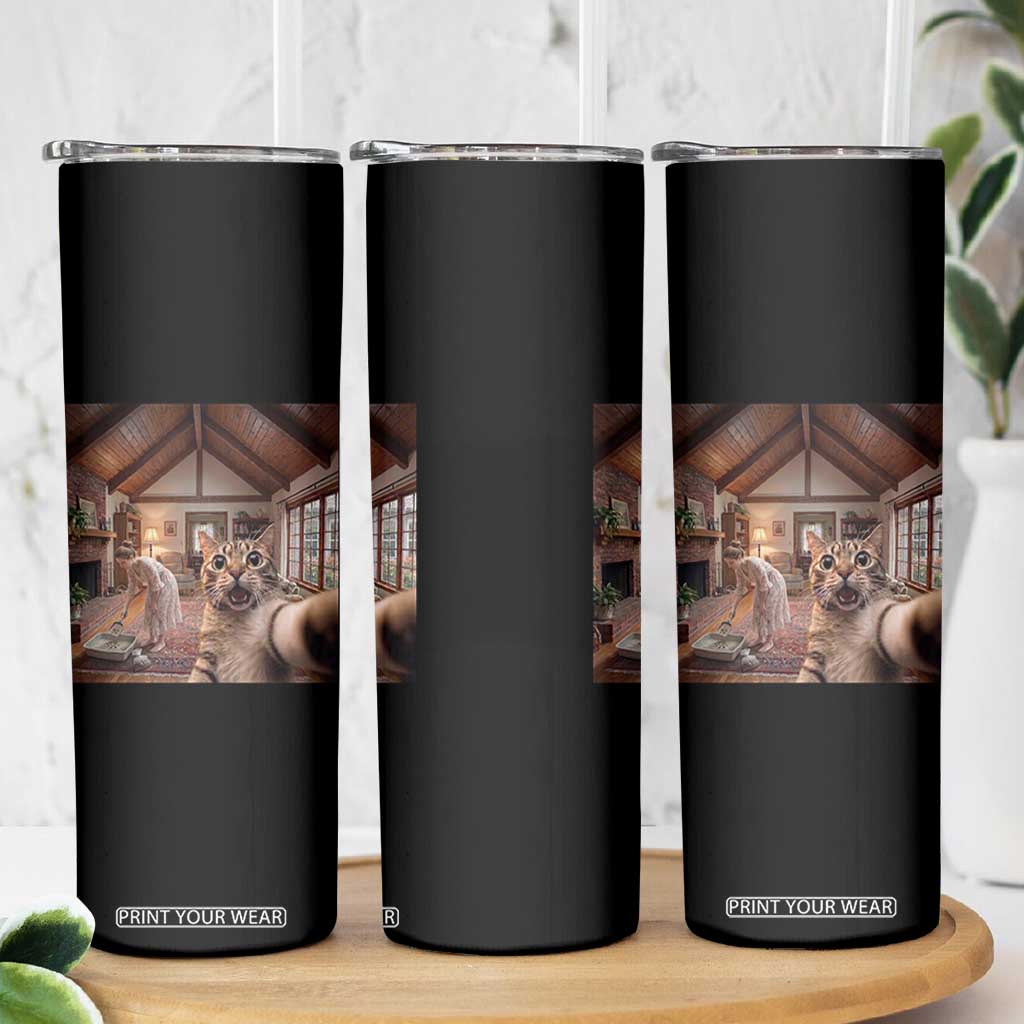 Cat Selfie with Woman Funny Cat Mom Skinny Tumbler TS11 Print Your Wear
