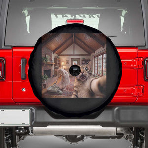 Cat Selfie with Woman Funny Cat Mom Spare Tire Cover TS11 Black Print Your Wear