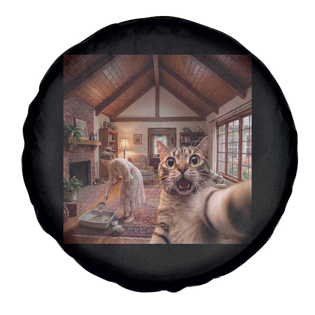 Cat Selfie with Woman Funny Cat Mom Spare Tire Cover TS11 Print Your Wear