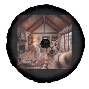 Cat Selfie with Woman Funny Cat Mom Spare Tire Cover TS11 Print Your Wear