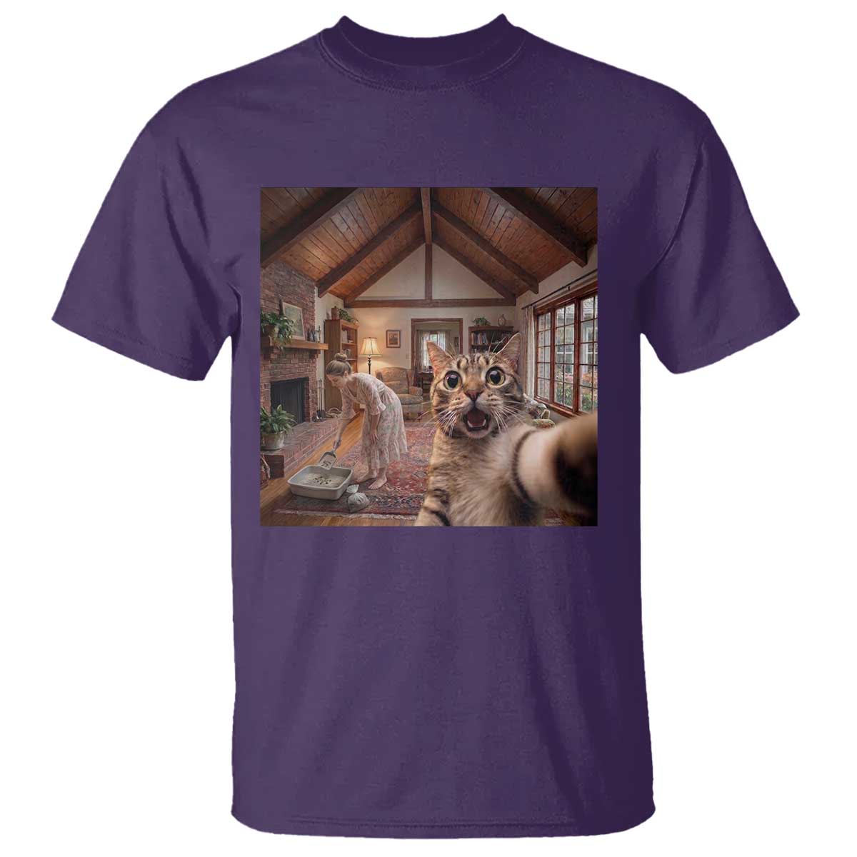 Cat Selfie with Woman Funny Cat Mom T Shirt TS11 Purple Print Your Wear